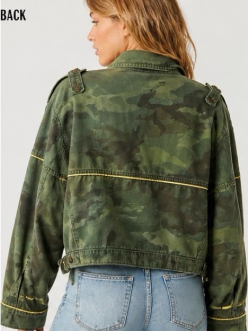 Free People Camouflage Crop Jacket - Olive Green P2P 28’ - Picture 2 of 3